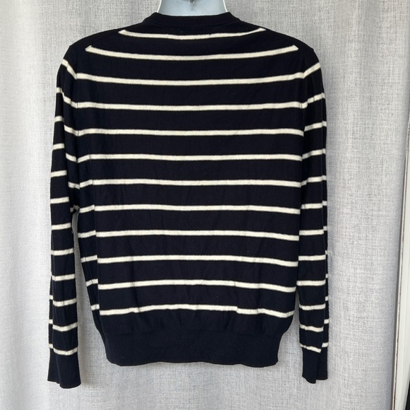 Brooks Brothers Sweater Cotton Cashmere Crewneck Size M Blue Cream Striped - Picture 4 of 6